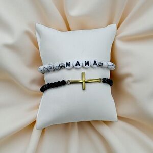 Stainless Steel Cross beaded w/ Mama Bracelet